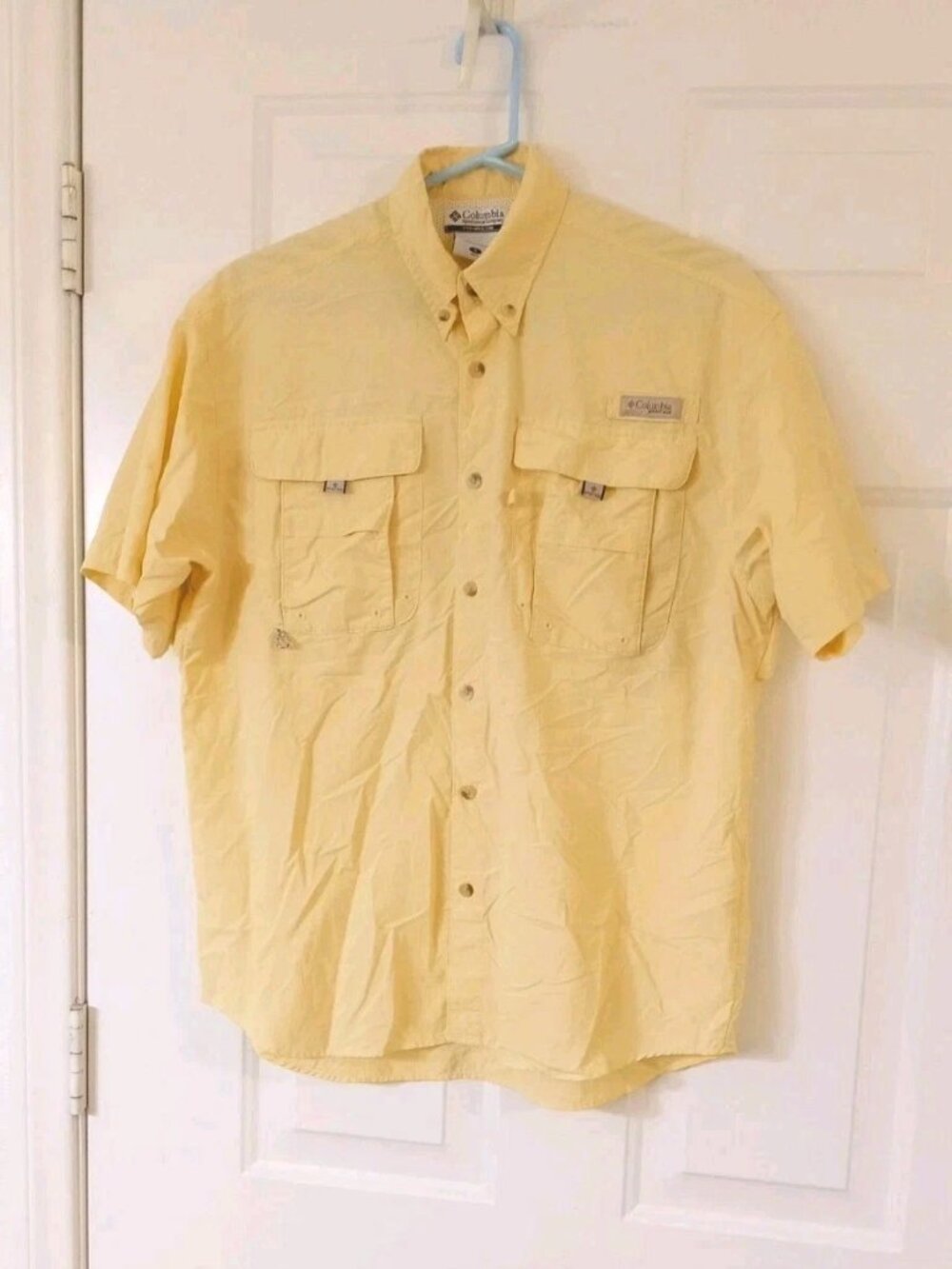 Columbia Sportswear PFG Omni Shade Men's M Yellow Button Up Short Sleeve Shirt